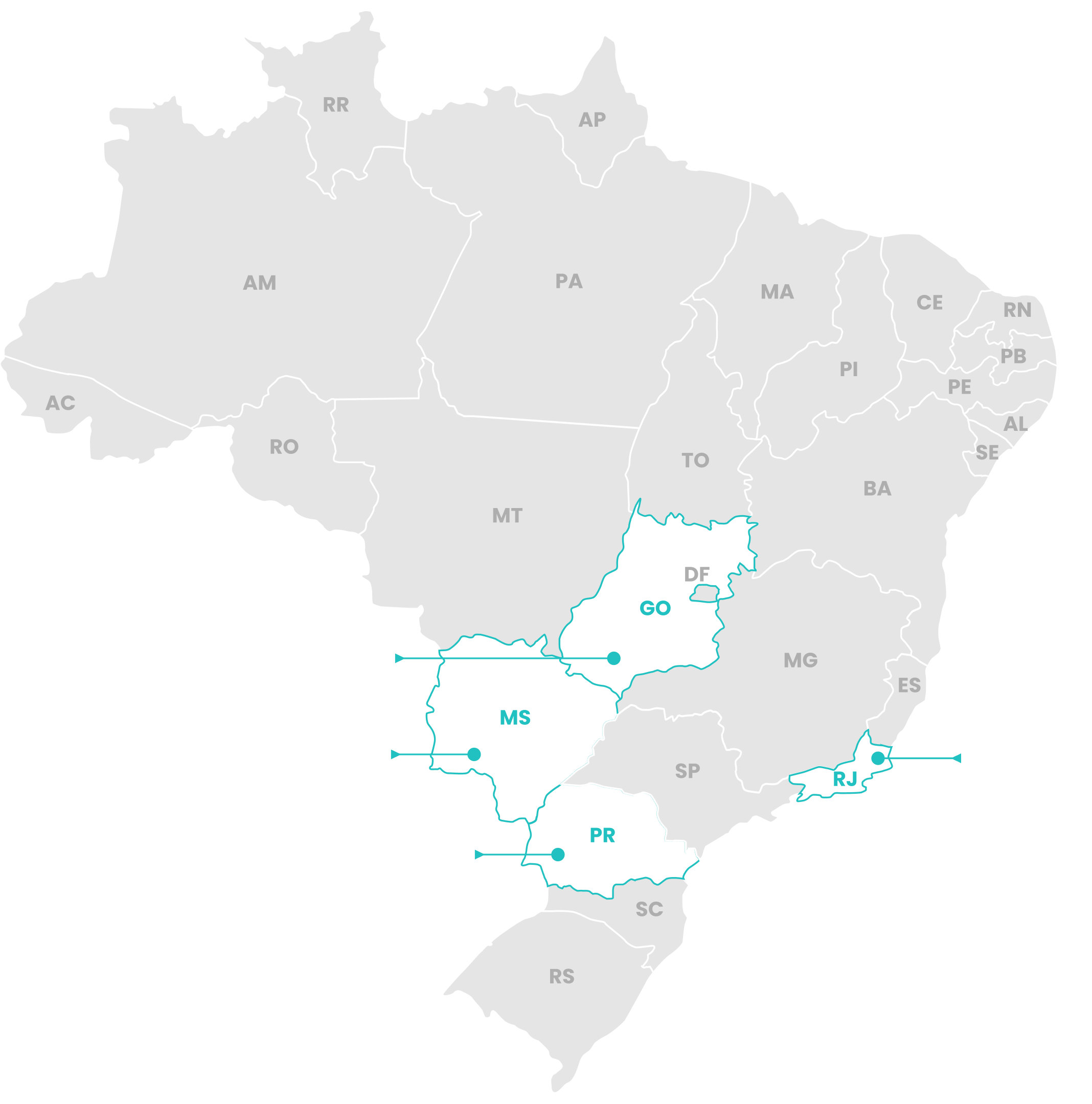 Mapa do Brasil com regiões destacadas